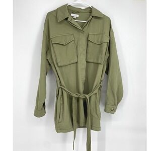 Topshop Womens Olive Green Belted Shirt Jacket UK M US 8-10 Utility‎ Pockets